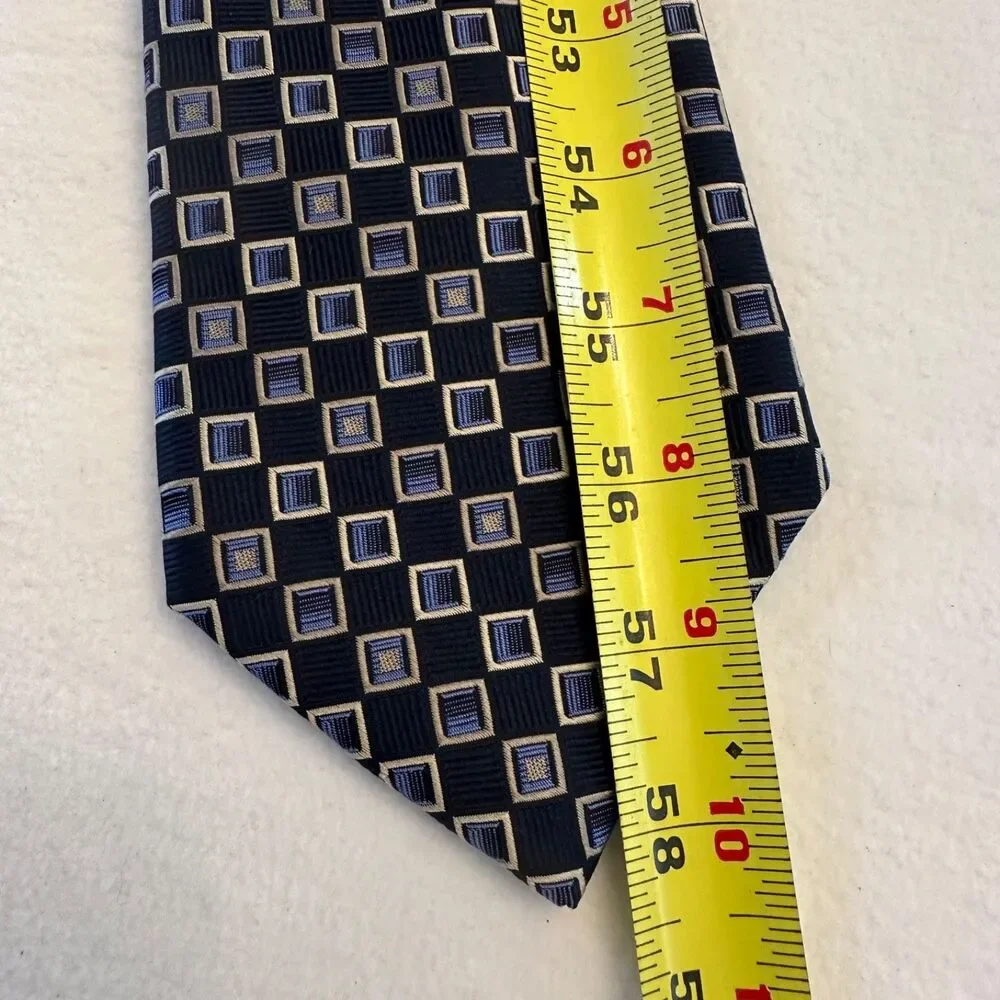 Burma Bibas Mens 100% Silk Dark Blue Geometric Square Necktie 58